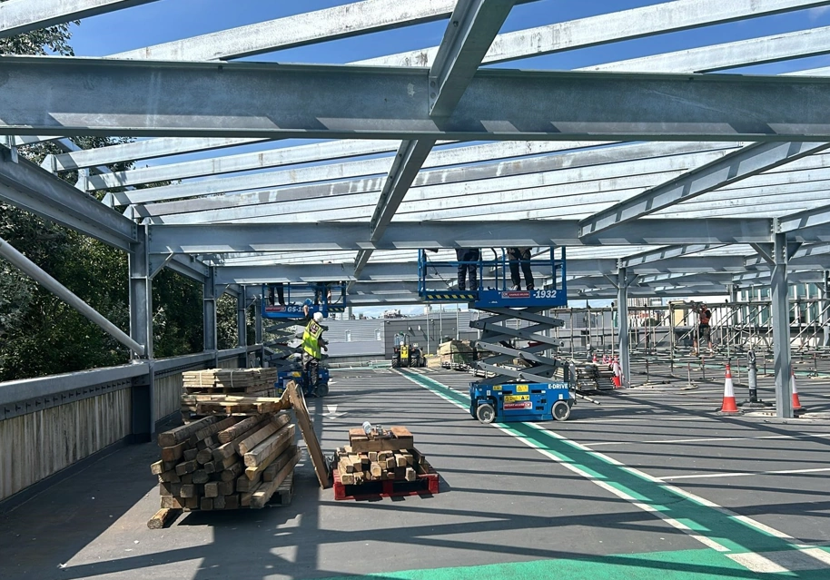 Gateshead College car park undergoing construction work. 